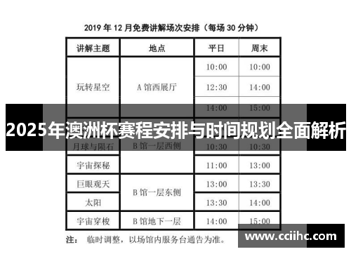 2025年澳洲杯赛程安排与时间规划全面解析